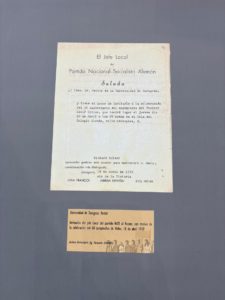 Invitación del jefe local del Partido Nacionalsocialista Alemán al rector de la Universidad de Zaragoza con motivo del 50 aniversario del nacimiento de Adolf Hitler (1939).Archivo Universitario de la Universidad de Zaragoza.